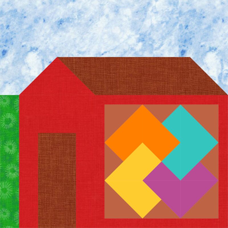 Barn quilt colouring page with the card trick quilt block